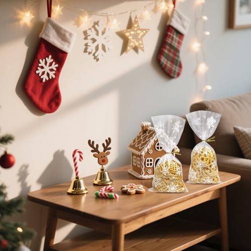 Morepack Snowflake Cellophane Bags 5x11In 120Pcs Clear Christmas Treat Bags - color: Snowflake