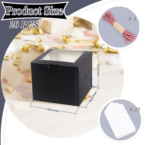 20Pcs Mini Cake Boxes with Window, 6x6x5 Inches Black Bakery Boxes - color: Black, size: 6x6x5 Inch
