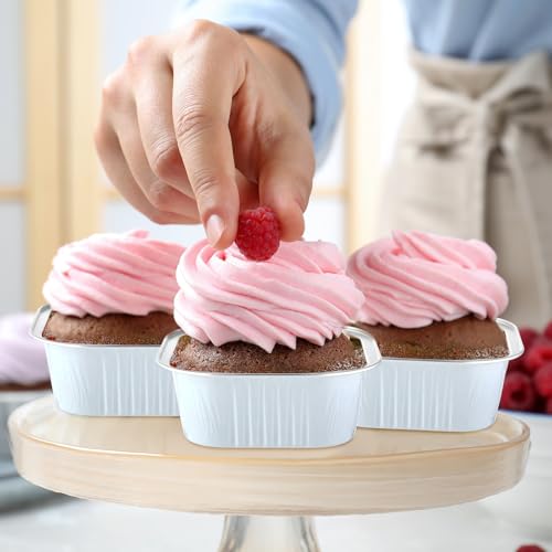 Aoriher 300 Pieces 10 oz Mini Cake Pans with Lids,White, Silver - color: White/Silver