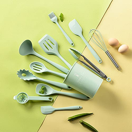 Green Kitchen Utensils Set-12 Pieces Silicone Cooking Utensils Set - color: Green
