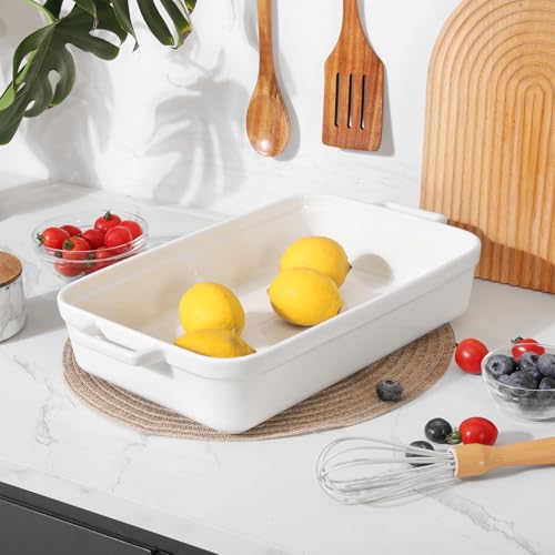 5.5 Quart Casserole Dish,Large Baking Dish Cookware,14.7x10 Inch Deep Lasagna Pan for Oven,Ceramic Bakeware for Baking, Easy to Clean,(White) - color: White