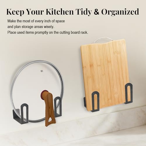 Under Cabinet Cutting Board Holder, 4 Pack Stainless Steel Cutting Board Organizer Rack, No Drill Adhesive Wall Mounted Storage Holder for Cutting Boards, Glass Panels, Holds up to 11 lbs