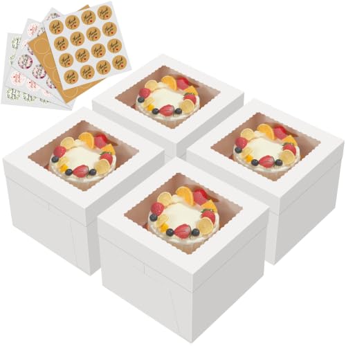 Kootek 4 Pack Cake Boxes 10 inch, 10x10x8 Tall Cake Box with Clear Window - size: 10x10x8 in