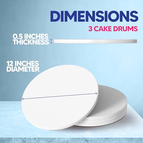 RICCLE 12 Inch Cake Drum Pack of 6 - Smooth-Edged - Sturdy Boards Round - Bend Resistant Multi-Layered Cake Base for Minimalist Displays - size: 12 Inch (Pack of 2)