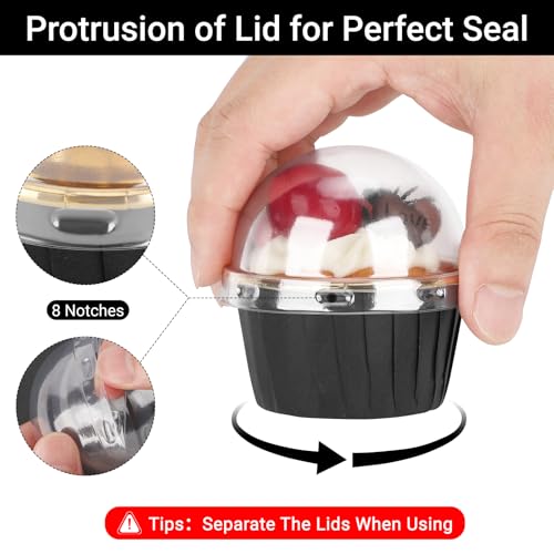 EUSOAR Disposable Ramekins with Lids, 3.5oz 50pcs Black Gold Mini Foil Muffin Cupcake Liners with Clear Lid, Aluminum Dessert Containers Baking Cups with Lids for Wedding Birthday Party Picnic - color: Black/Gold, size: 50pcs