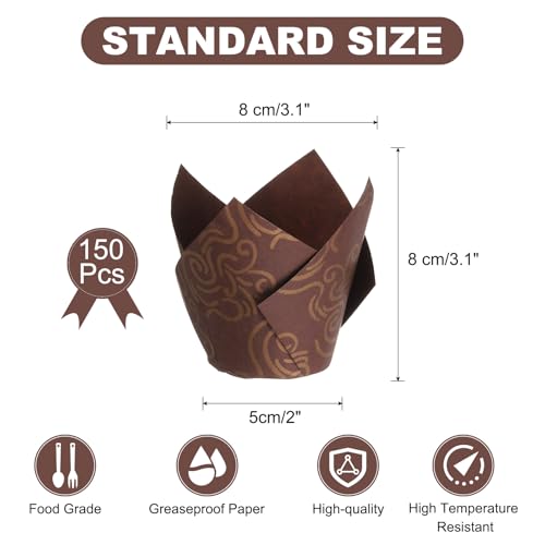 uxcell 150 Pcs Tulip Baking Cups Cupcake Muffins Liners Paper Greaseproof Wrappers for Wedding Birthday Party Festivals Christmas, (Gold Clouds, Coffee) - color: Coffee