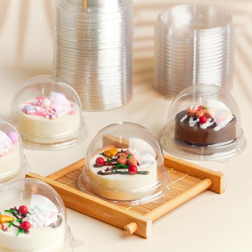 Zezzxu 100 Pack Mini Cake Containers with Lids, Clear Domes - color: Clear, style: 100 Pack