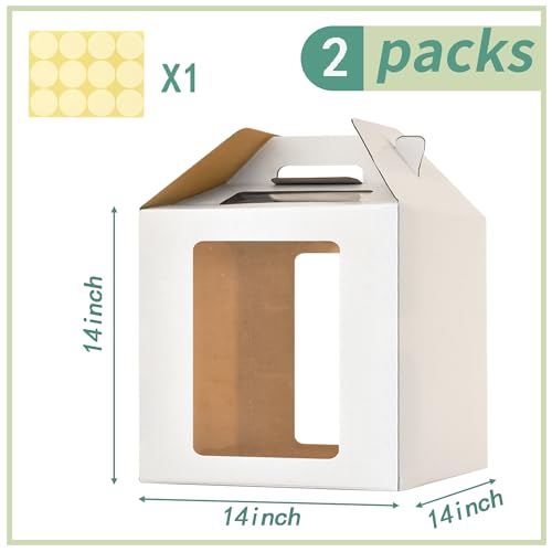 14x14x14 Inch Tall Cake Boxes for Tier Cakes,Large Tiered Cake Box,2Pack - color: white-14x14x14in-2p
