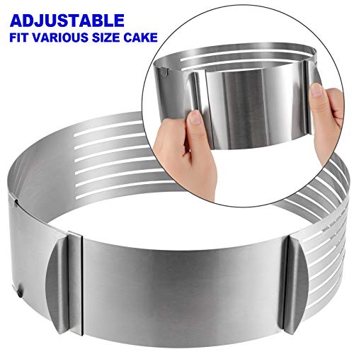 2 Pack Cake Slicer, Stainless Steel Cake Cutter Leveler 7-Layer 6-8 inch and 9-12 inch Adjustable Cake Ring Molds for Baking, Cutting and Slicing Cakes - Silver