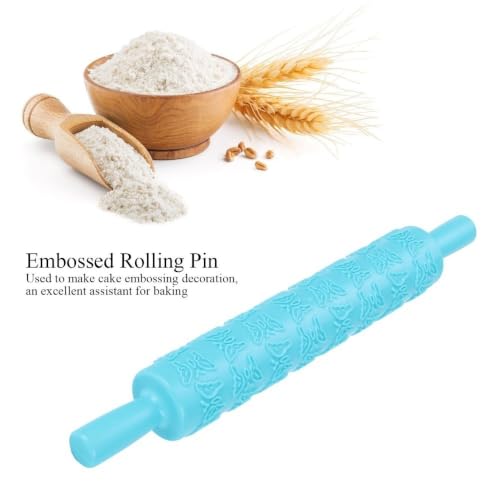 Limen Embossed Fondant Rolling Pin,PP Plastic Pattern Roller with Dual Handles for Cookies,Pastry,Cake Decor,14.37 x 1.97 in(Butterfly Pattern) - size: Butterfly Pattern