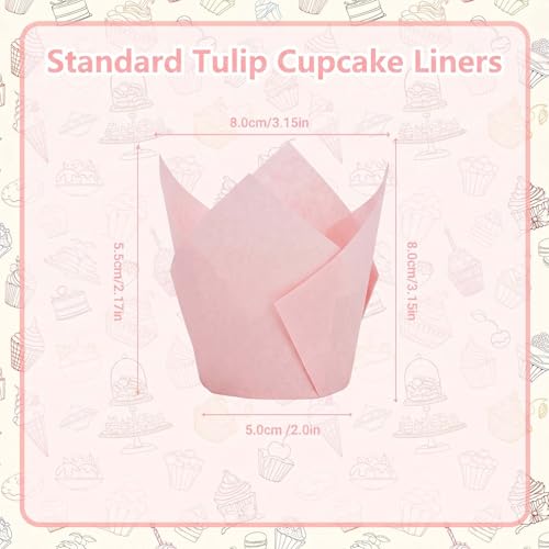 200 Pcs Pink Tulip Cupcake Liners for Baking, Standard Size - color: Pink