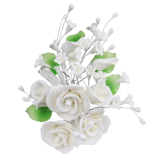 O'Creme Gumpaste Flower Spray Edible White Rose Cake Topper 6x8 - color: White, style: Rose 1