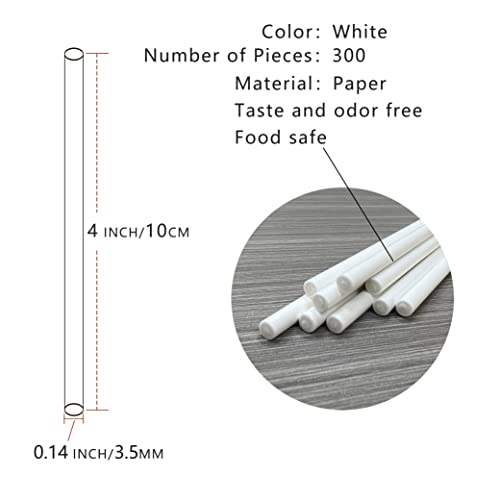 300 Count 4 INCH White Paper Lollipop Sticks,Cake Pop Sticks,Sucker Sticks for Cookies,Rainbow Candy,Chocolate,Cake Topper(Dia 3.5mm) - size: 4 Inch (Pack of 300)