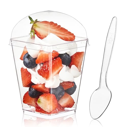 Kucoele 50 Pack 5 oz Dessert Cups with Lids and Spoons