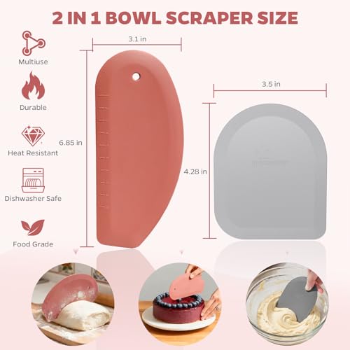 Silicone Bowl Scraper & Plastic Dough Scraper for Bread Dough, Kitchen Use - color: Red