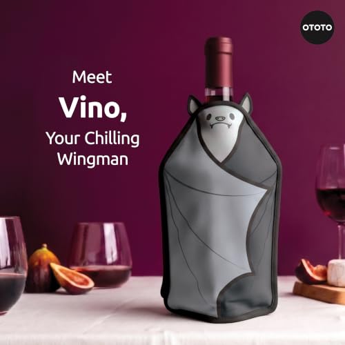 OTOTO Vino Wine Cooler Sleeve - Bat Cooler Sleeve for Wine Bottles & Glass Bottles, Reusable Bottle Cooler Sleeve, Halloween Spooky Gifts, Gothic Gifts, Unique Kitchen Gadgets - color: Vino Cooler Sleeve