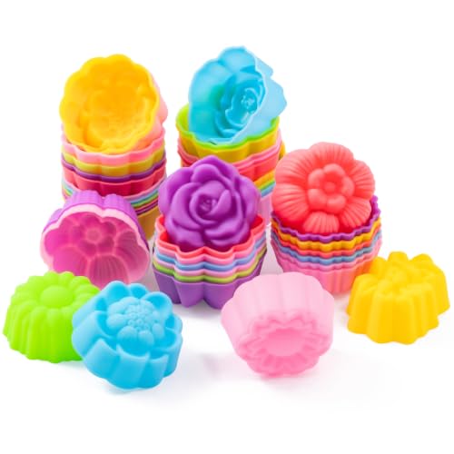 R HORSE Mini Silicone Cupcake Molds, Multi Flower-Shaped Baking Cups - color: Rose