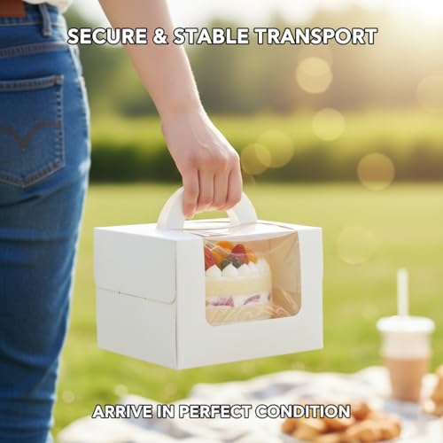 10 Packs Cake Boxes 8Inch, White Bakery Carrier with Window, Cardboard Cake Containers with Handle for Cookie Dessert, Cajas Para Postres for Birthday Wedding Party Valentine's Day