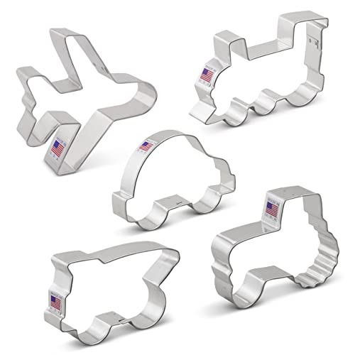 Ann Clark Transportation and Vehicles Cookie Cutter Set of 5, Made in USA