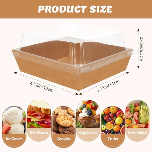 54 Pack Small Charcuterie Boxes with Clear Lids, Paper Mini Charcuterie Box To Go, Disposable Food Container with Lid, Dessert Boxes for Sandwich, Cookie, Sushi, Cake Slice, and Strawberries - color: Brown