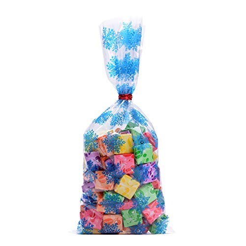 luakesa 100 Pieces Christmas Treat Candy Bags,Clear Cookie Snowflake Cellophane Bags with Twist Ties for Christmas Holiday Party Goody Supplies (Blue) - color: Blue