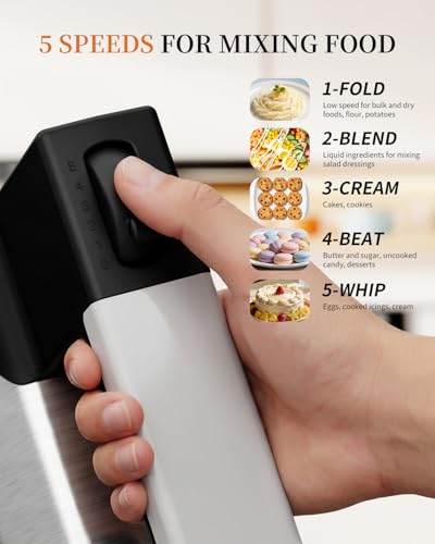 Hand Mixer Electric Handheld, 5-Speed 200W with 4 Accessories Black - color: Matte Gray Stainless Steel