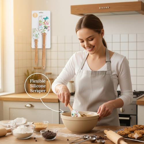 2PCS Silicone Spatula Set, Heat Resistant Baking Spatulas Food Grade Silicone Scraper Spatula for Mixing, Cooking, and Baking, Non-Stick Rubber Jar Spatulas with Hanging Hole Moderately Soft and Firm - color: Butterfly