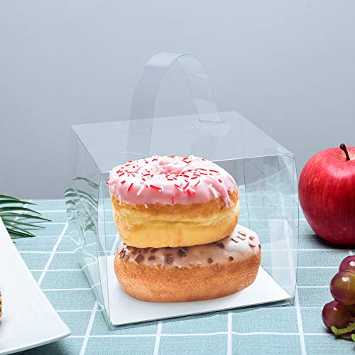 BURLIHOME 5x5x4 Bakery Boxes with Cake Boards,Clear Bakery Carrier,25 Pcs - size: 5x5x4 Inch