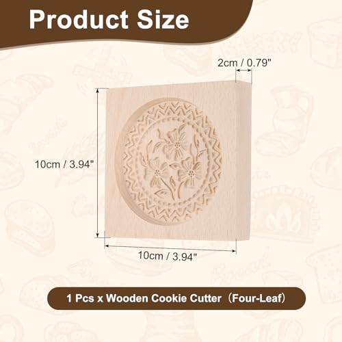 uxcell Cookie Stamp Wooden Cookie Cutter Baking Tools Four-Leaf