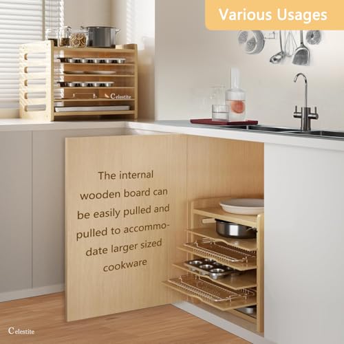 Celestite Wooden Baking Sheet Organizer for Cabinet, Baking Tray Organizer, Cookie Sheet Organizer for Cabinet Kitchen Storage Organization Accessories - color: 6 Tier 12.4"wx14.1hx16.7d