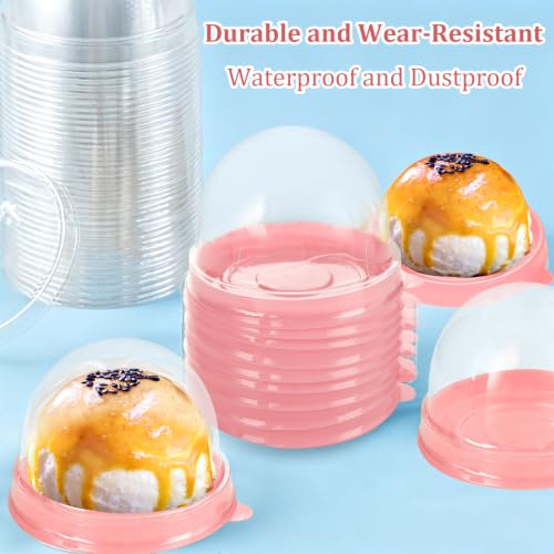 WOPPLXY 300 Pcs Clear Plastic Mini Cupcake Boxes, Mini Cake Containers, Clear Plastic Small Cake Boxes with Dome Lid, Individual Cupcake Container for Cheese Pastry Dessert Mooncake（Pink）