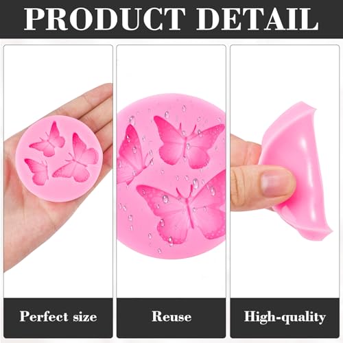 HINZIC 3PCS Mini Butterfly Silicone Molds, Polymer Clay DIY Crafts, Pink - color: Pink, 3 butterflies pattern, 3pcs (Round)