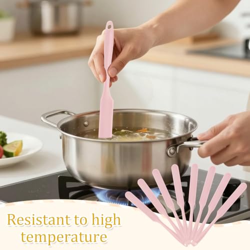 9 Pcs Silicone Jar Spatulas, Narrow Heat-Resistant Reusable Scraper, Pink - color: Pink