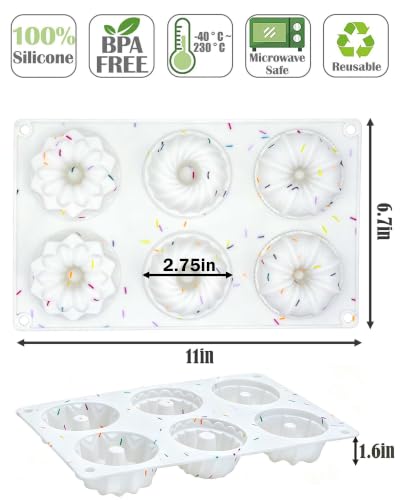 Jello Mold, 3pcs Silicone Fluted Tube Cake Pans, 6-Cavity Non Stick Silicone Baking Molds for Cupcake, Donuts,Muffin, Cornbread, Brownie, Jellies (Confetti) (Castle-White-3pcs) - size: 3 pieces-Castle-White
