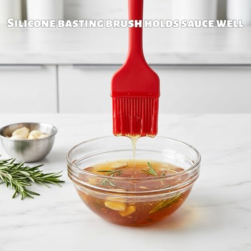 Silicone Basting Brush 2 Pack with Steel Core, Heat Safe BBQ Pastry - color: Red