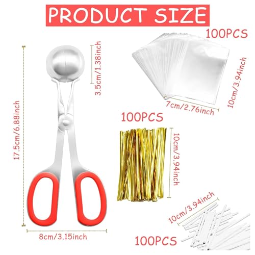 301 Pcs Cake Pop Sticks and Wrappers Kit, Including 100 Papery Lollipop Sticks & Cake Pop Bags & Gold Twist Ties 1 Cake Pop Scooper for Making Candy Lollipop Chocolates Packaging Supplies Accessories