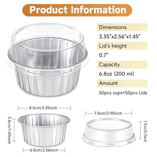 50pcs Mini Disposable Foil Ramekins with Lids 5oz, Silver - color: Silver