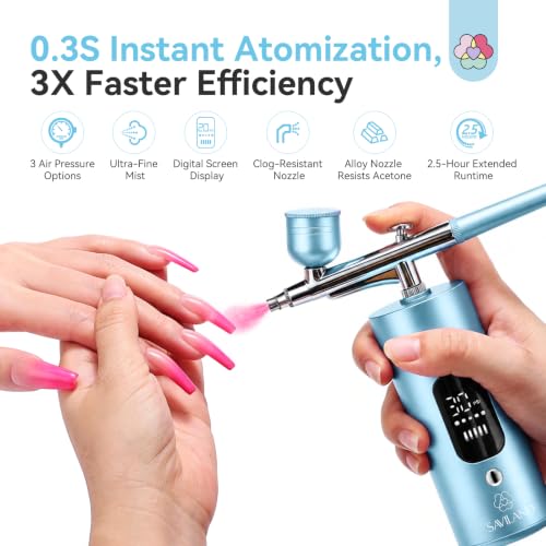 SAVILAND Airbrush for Nails 30PSI LCD Display Nail Airbrush Machine Blue - color: B-Blue