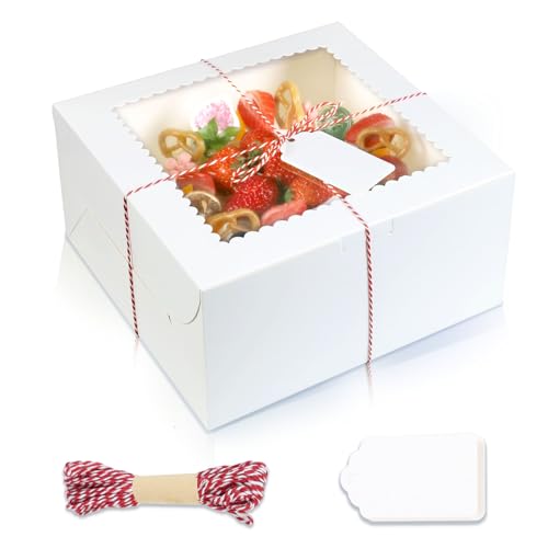 20Pcs 10 Inch Cake Boxes with Window, 10x10x5 In White Bakery Box - color: White, size: 10x10x5 Inch
