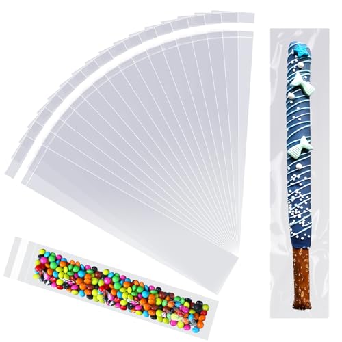 COQOFA Long Self Adhesive Cellophane Bags 4x13 200 Pcs Clear Cookie Candy Treat Resealable Self Sealing Plastic Cello Long Strip Transparent Individual - size: 4 x 13 inches (200 pcs)