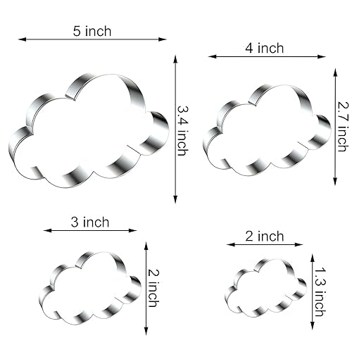 Cloud Cookie Cutter Set Large - 5 Inch, 4 Inch, 3 Inch, 2 Inch - 4 Pieces Cookie Cutters Shapes Sandwich Fondant Biscuit Clay Molds - Stainless Steel - color: Cloud