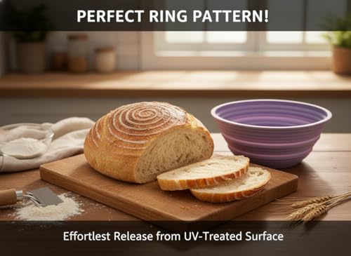 Foldable Silicone Banneton Bread Proofing Baskets 2 Pcs 9 Inch Round Non-Stick Proofing Bowl Baking Basket Oven and Dishwasher Safe, Easy to Clean, Making-BPA Free (Yellow and Purple)