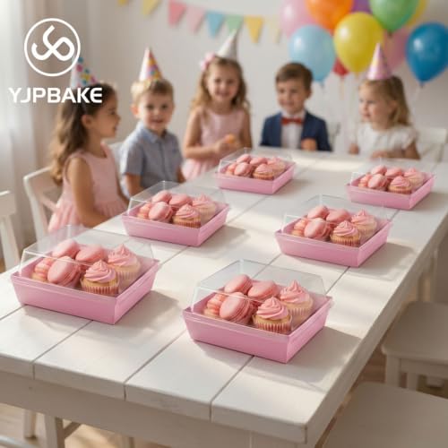 50 Sets Pink Mini Disposable Charcuterie Boxes with Clear Lids - color: Pink
