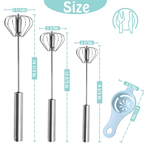 Semi-automatic Whisk, Stainless Steel Egg Beater, Hand Push Rotary Whisks Mixer Stirrer for Making Cream, Whisking, Beating and Stirring (Silver) - color: Silver