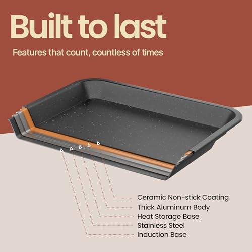 Bakken 4-Piece Bakeware Sets, Nonstick Carbon Steel Baking Sheet, Stackable Space-Saving Bakeware, Dishwasher Safe, Stain-resistant, PFOA, PFOS, & PTFE Free, Oven Safe Up To 450°F, Gray Marble - color: Gray Marble