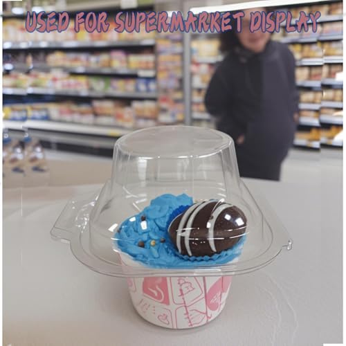 100 Pack Single Cupcake Container,Plastic Cake Cartons With Hinges - size: 100 Pack Cupcake Container