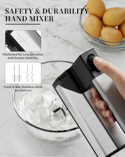Hand Mixer Electric Handheld, 5-Speed 200W with 4 Accessories Black - color: Matte Gray Stainless Steel