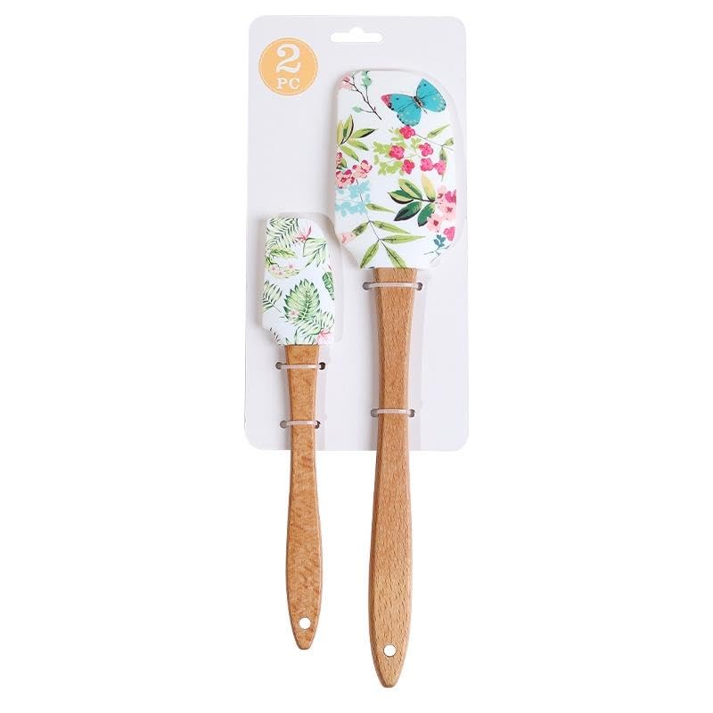 2PCS Silicone Spatula Set, Heat Resistant Baking Spatulas Food Grade Silicone Scraper Spatula for Mixing, Cooking, and Baking, Non-Stick Rubber Jar Spatulas with Hanging Hole Moderately Soft and Firm - color: Butterfly