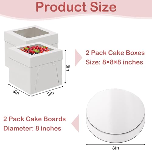 WINKIO 8 in Cake Box with Board, Cake Carrier Holder Container - size: 8×8×8 in, cake box and boards, 4pcs