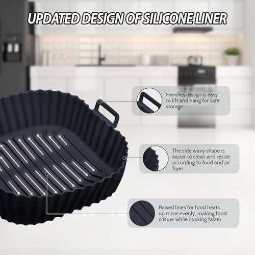 Komzon Silicone Air Fryer Liners Reusable 3 PCS, Airfryer Liners, Silicone Air Fryer Basket Liners Square, Food Grade AirFryer Accessories 4-7 QT, Ktchen Gadgets for Pot Oven Liner Baking Tray Pan - color: Black